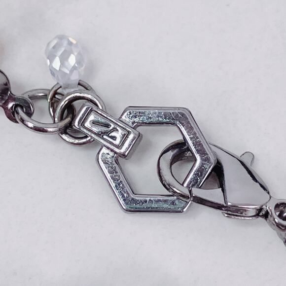 Glass Bead Long Necklace 37" Silver Tone Champagne Crystals - Picture 7 of 11